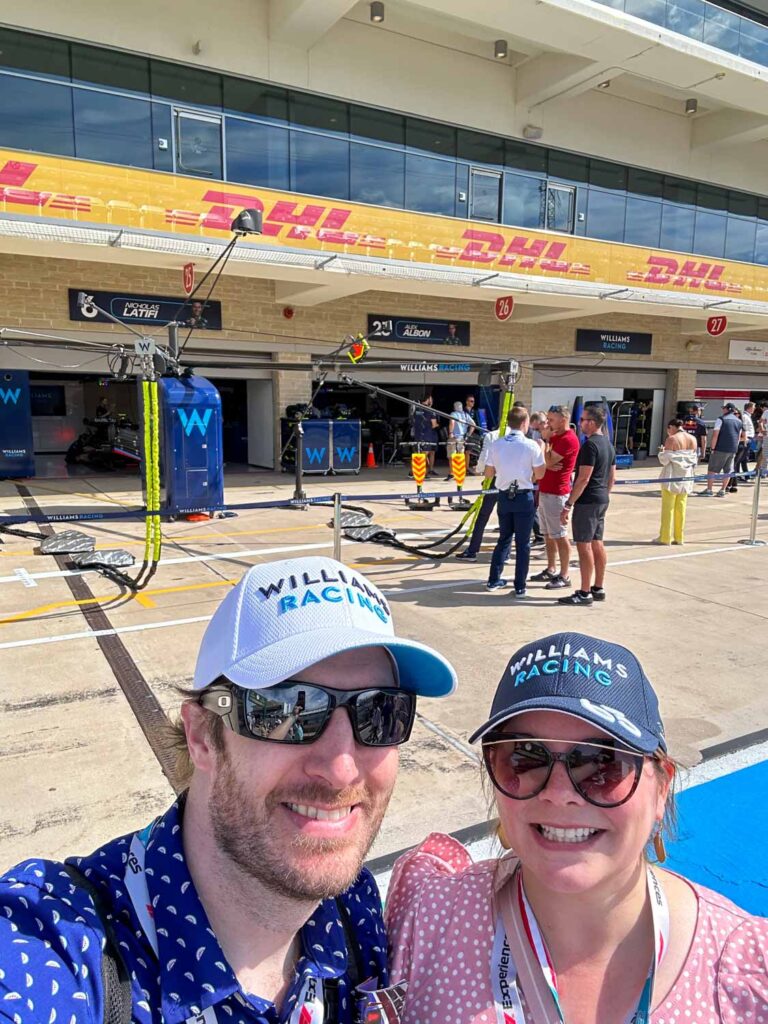In front of the Williams garage in the F1 pit lane