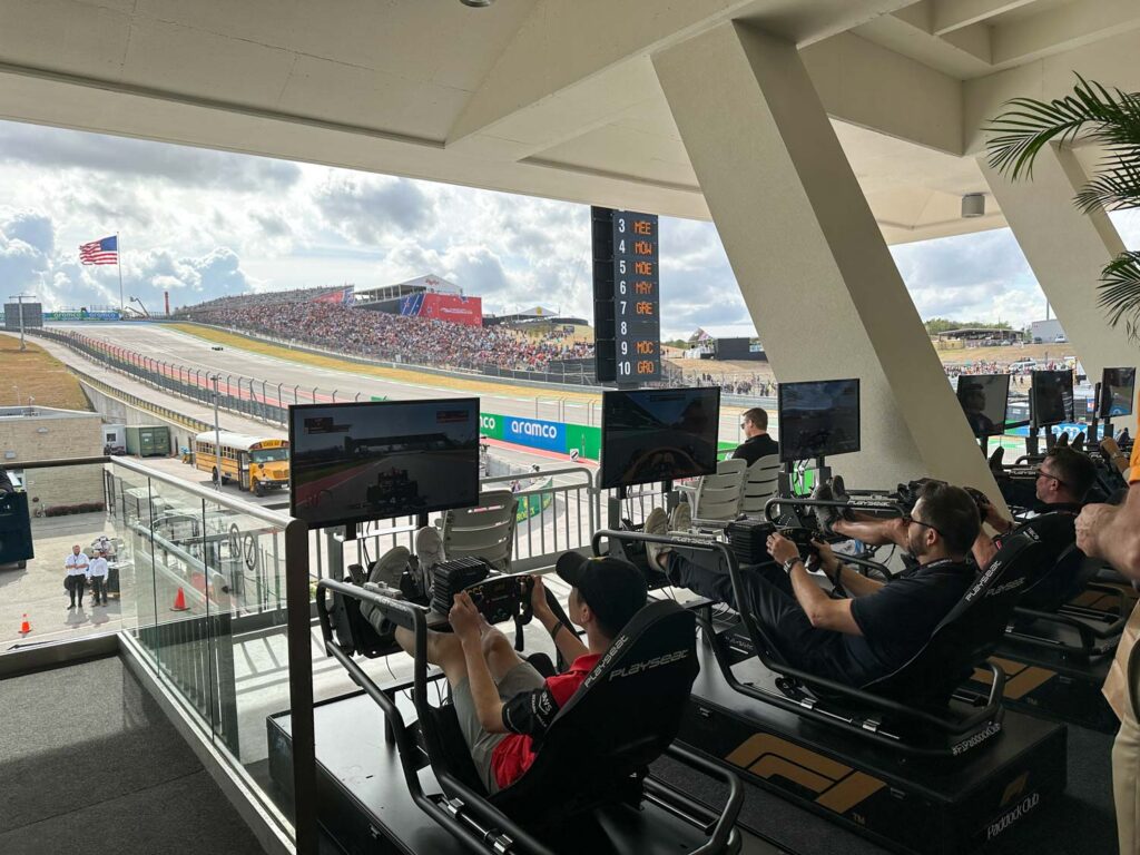 F1 sim racing in the Paddock Club