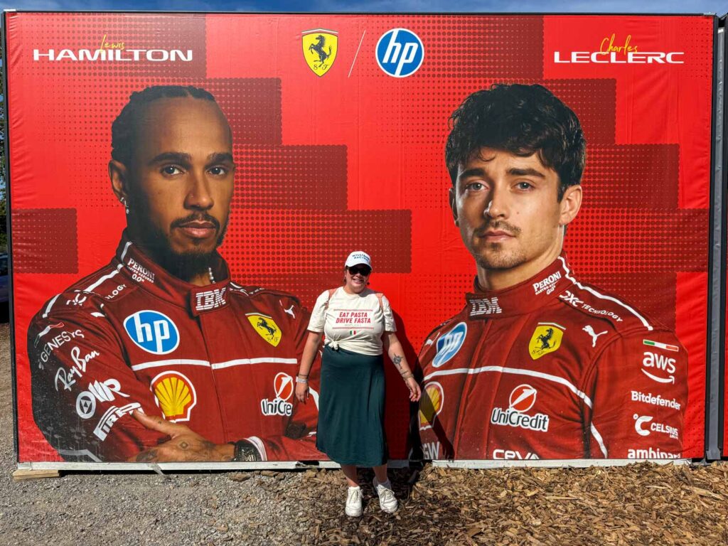 Amanda with Ferrari poster at Monza