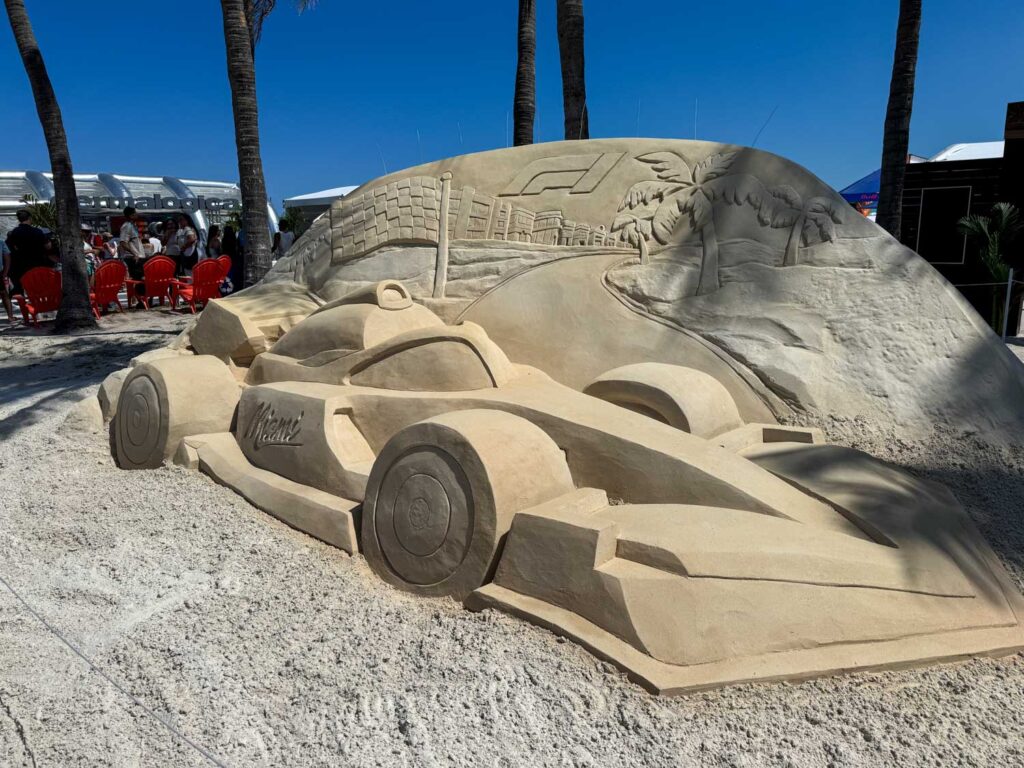 F1 sand sculpture at Miami Fan Fest